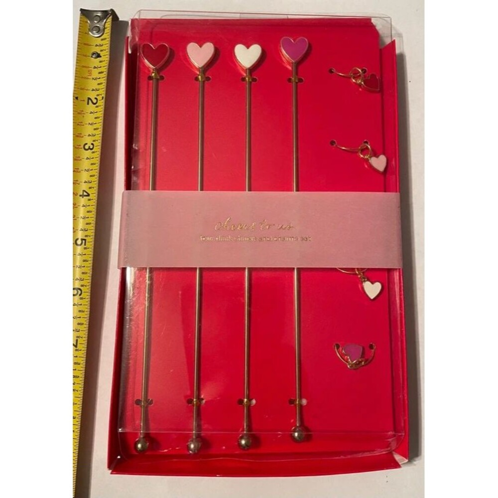 Drink Stirrers & Glass Charms set 8pc Metal pink red